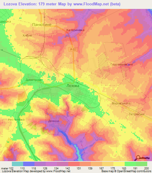 Lozova,Ukraine Elevation Map