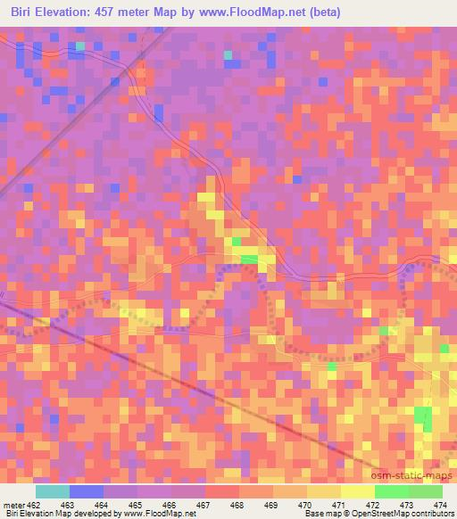Biri,Sudan Elevation Map