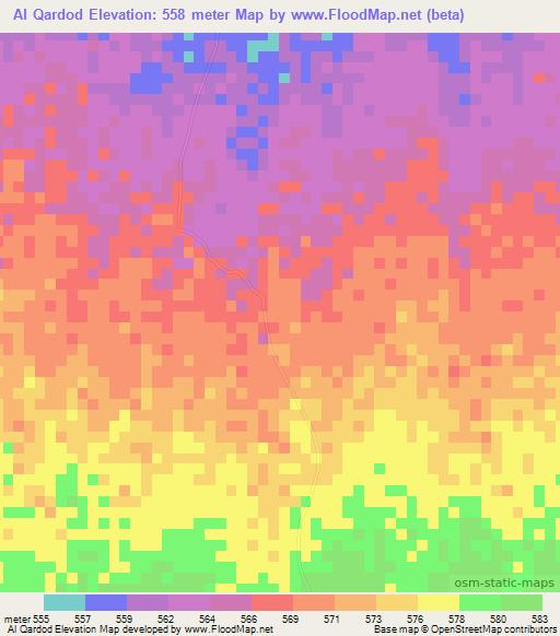 Al Qardod,Sudan Elevation Map