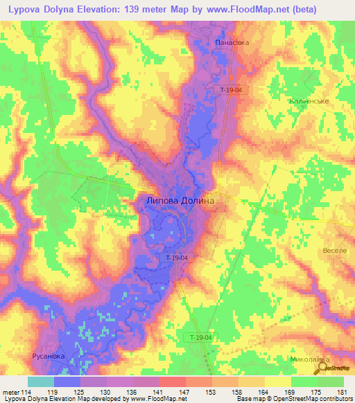 Lypova Dolyna,Ukraine Elevation Map