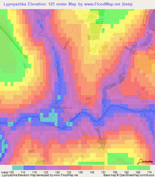 Lypnyazhka,Ukraine Elevation Map