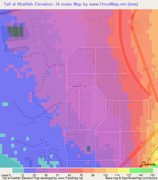 Tall al Khalifah,Jordan Elevation Map