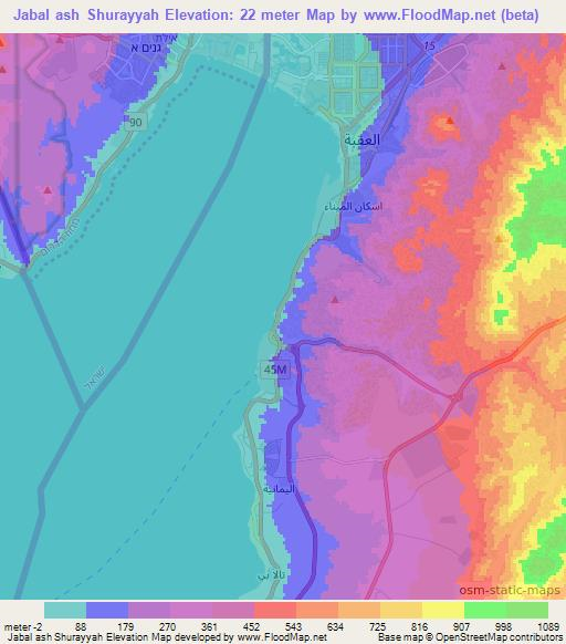 Jabal ash Shurayyah,Jordan Elevation Map