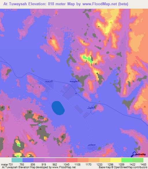 At Tuwaysah,Jordan Elevation Map