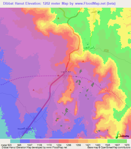 Dibbat Hanut,Jordan Elevation Map