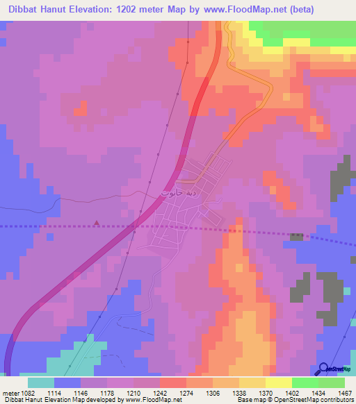 Dibbat Hanut,Jordan Elevation Map