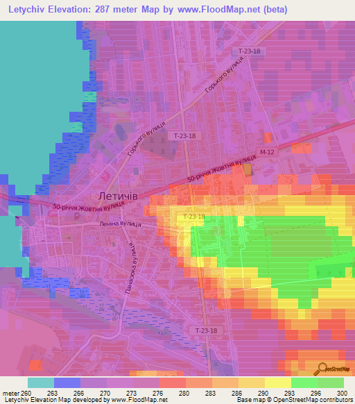Letychiv,Ukraine Elevation Map