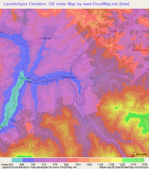 Lazeshchyna,Ukraine Elevation Map
