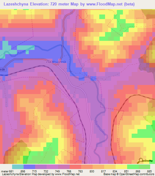 Lazeshchyna,Ukraine Elevation Map
