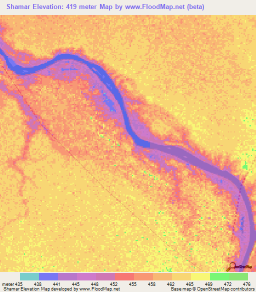 Shamar,Sudan Elevation Map