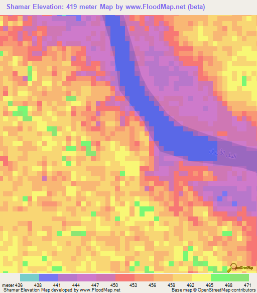 Shamar,Sudan Elevation Map