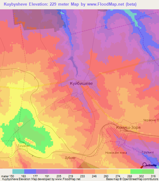 Kuybysheve,Ukraine Elevation Map