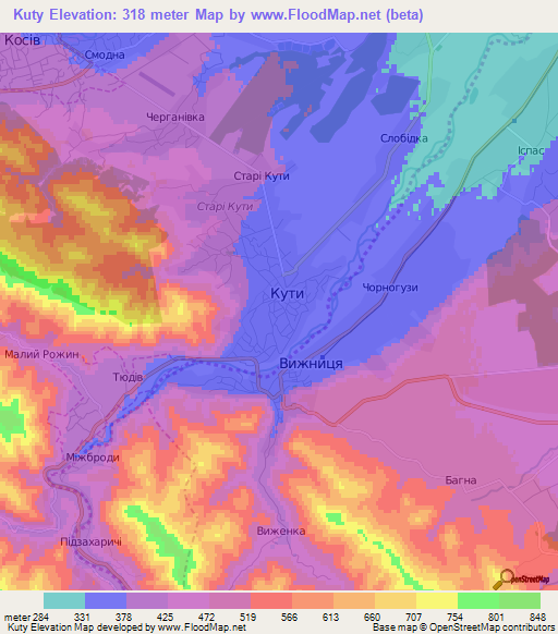 Kuty,Ukraine Elevation Map