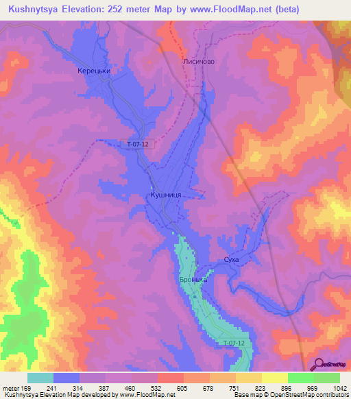 Kushnytsya,Ukraine Elevation Map
