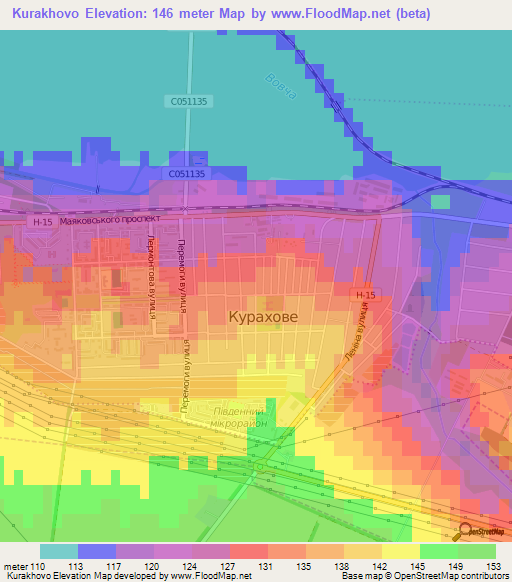Kurakhovo,Ukraine Elevation Map