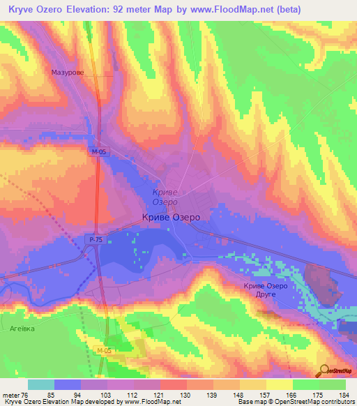 Kryve Ozero,Ukraine Elevation Map