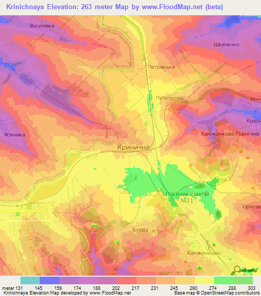 Krinichnaya,Ukraine Elevation Map