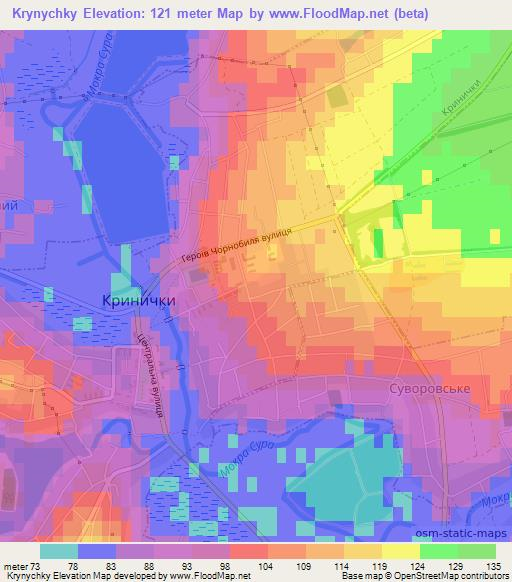 Krynychky,Ukraine Elevation Map