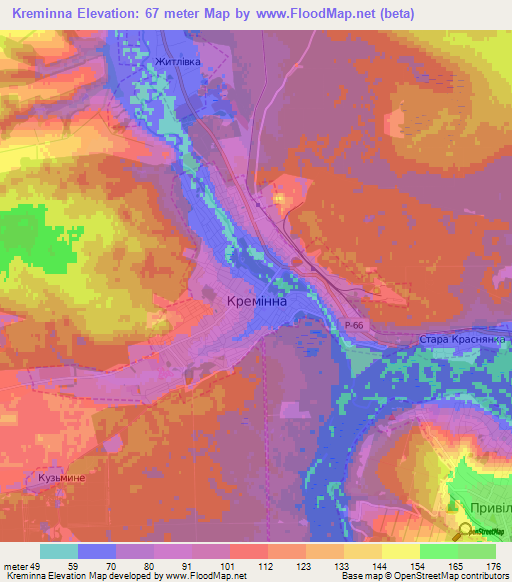 Kreminna,Ukraine Elevation Map
