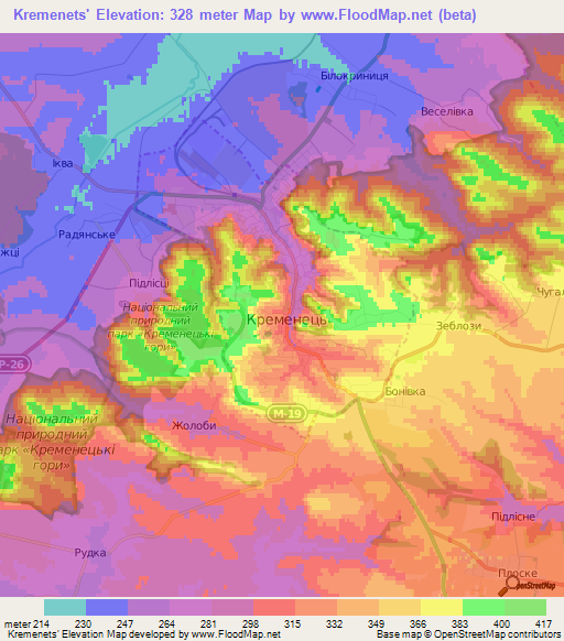 Kremenets',Ukraine Elevation Map