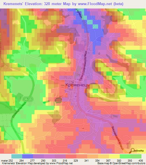 Kremenets',Ukraine Elevation Map