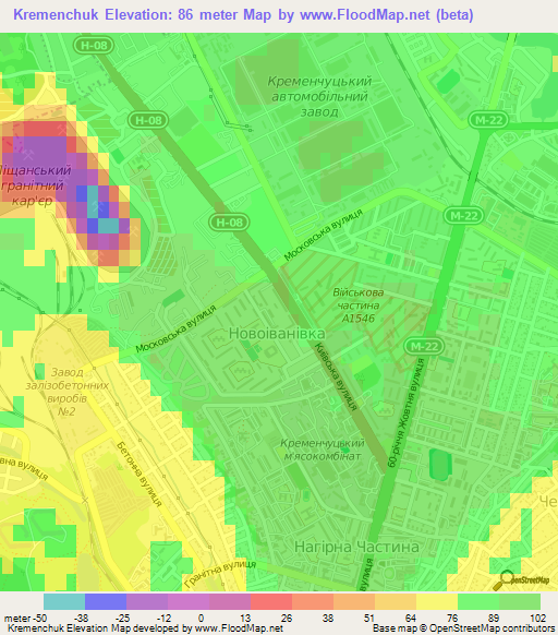 Kremenchuk,Ukraine Elevation Map