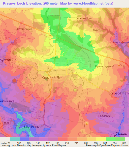 Krasnyy Luch,Ukraine Elevation Map