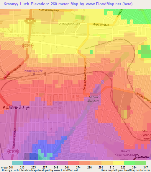 Krasnyy Luch,Ukraine Elevation Map