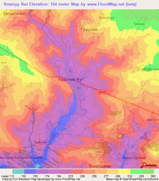 Krasnyy Kut,Ukraine Elevation Map