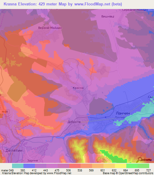 Krasna,Ukraine Elevation Map