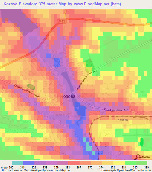 Kozova,Ukraine Elevation Map