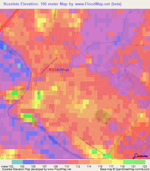 Kozelets,Ukraine Elevation Map