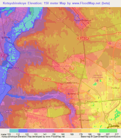 Kotsyubinskoye,Ukraine Elevation Map
