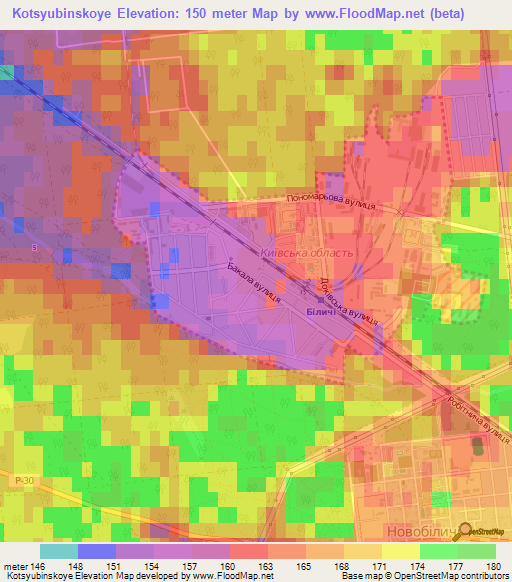 Kotsyubinskoye,Ukraine Elevation Map