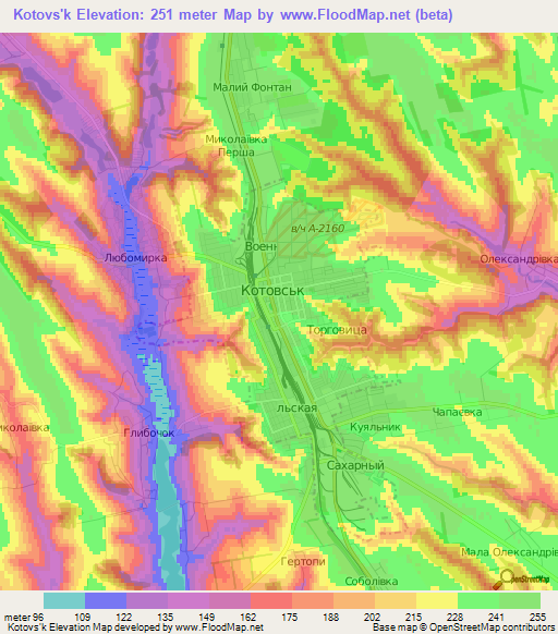 Kotovs'k,Ukraine Elevation Map