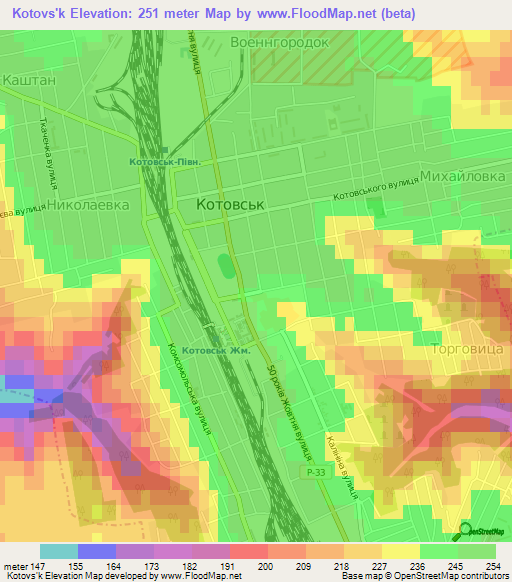 Kotovs'k,Ukraine Elevation Map