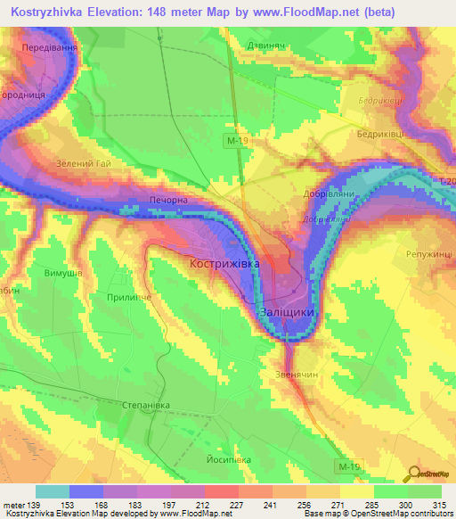 Kostryzhivka,Ukraine Elevation Map