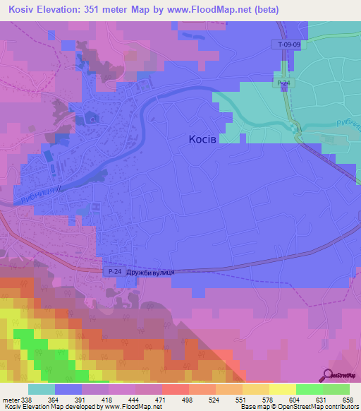 Kosiv,Ukraine Elevation Map
