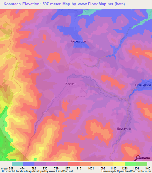 Kosmach,Ukraine Elevation Map