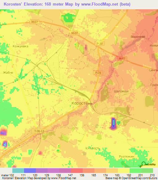 Korosten',Ukraine Elevation Map