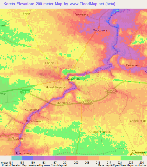 Korets,Ukraine Elevation Map