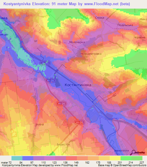 Kostyantynivka,Ukraine Elevation Map