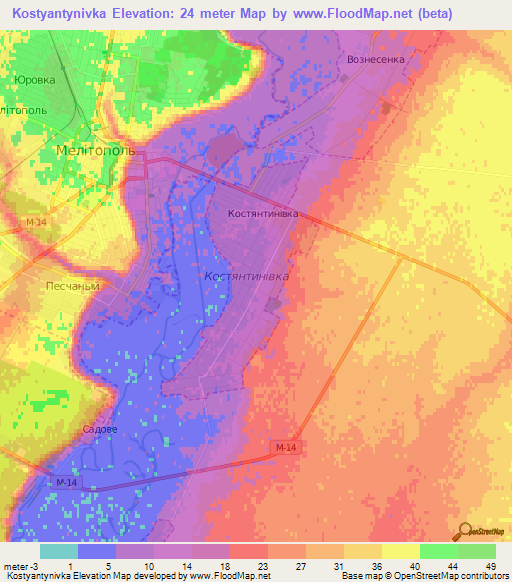 Kostyantynivka,Ukraine Elevation Map