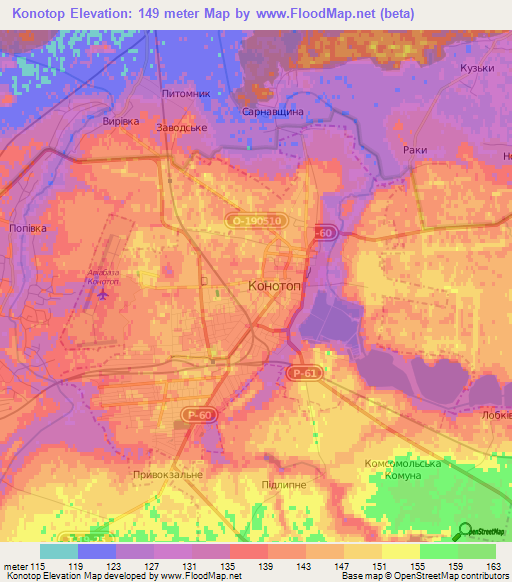 Konotop,Ukraine Elevation Map