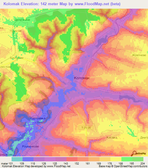 Kolomak,Ukraine Elevation Map