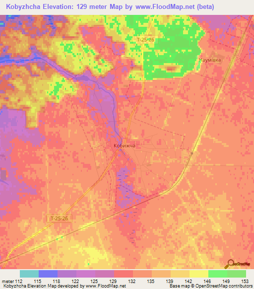 Kobyzhcha,Ukraine Elevation Map