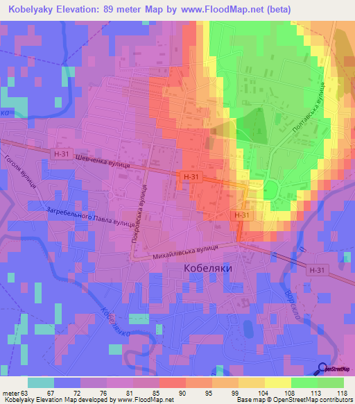 Kobelyaky,Ukraine Elevation Map