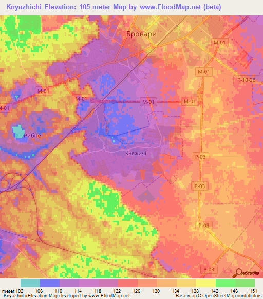 Knyazhichi,Ukraine Elevation Map