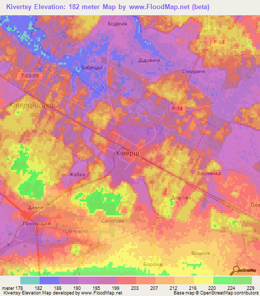 Kivertsy,Ukraine Elevation Map