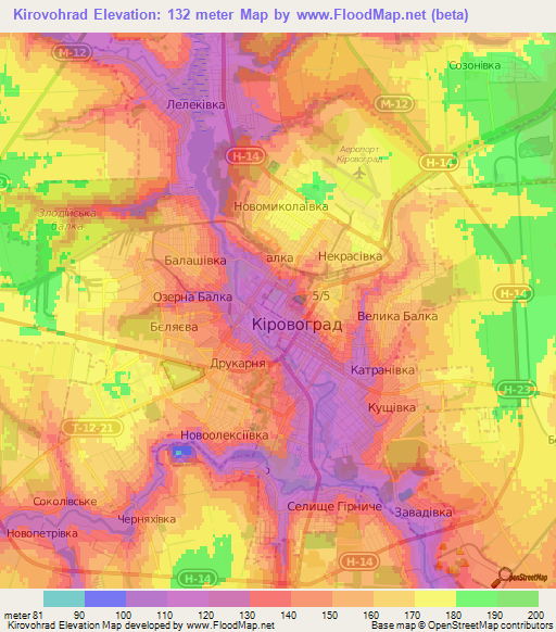 Kirovohrad,Ukraine Elevation Map